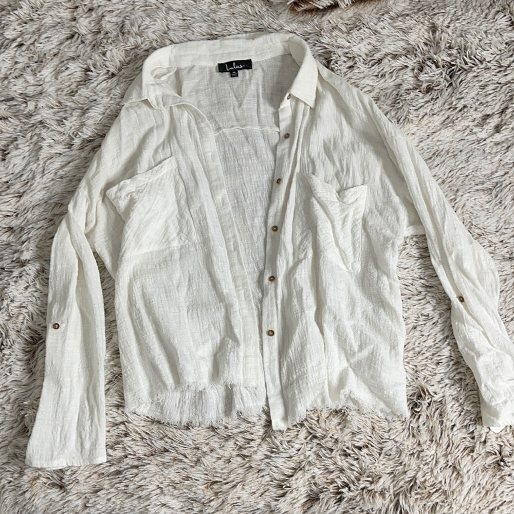 White linen button up top